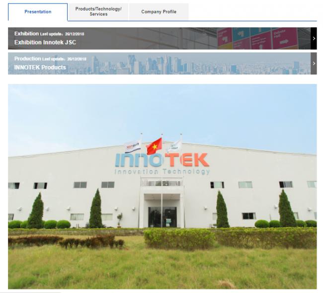 Infomation INNOTEK on website J-GOOD TECH (SME JAPAN)